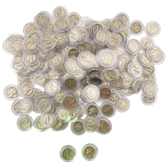 1940-1945 454 US Silver Mercury Dimes Lot [454 Coins]