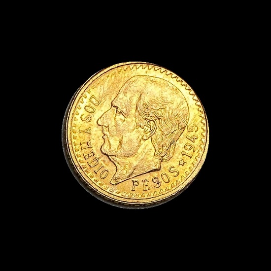 1945 Mexico Gold 2 Pesos GEM BU