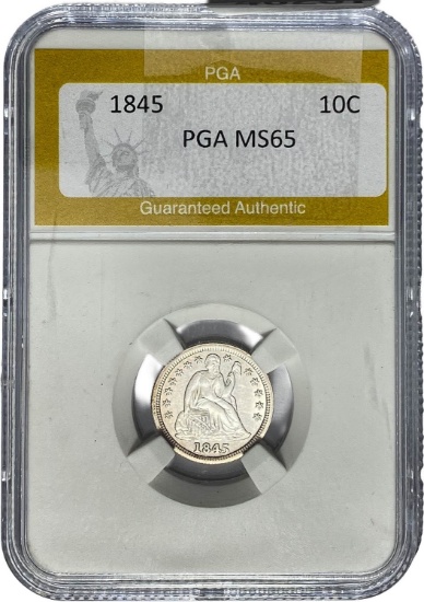 1845 Seated Liberty Dime PGA MS65