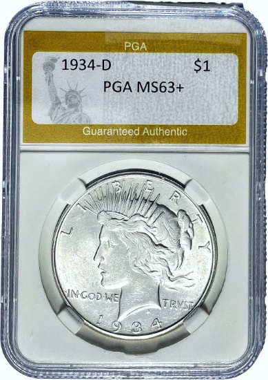 1934-D Peace Dollar PGA MS63+