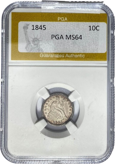 1845 Seated Liberty Dime PGA MS64