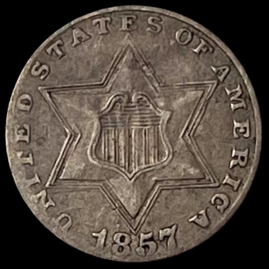 1857 Silver Three-Cent Piece NEARLY UNCIRCULATED