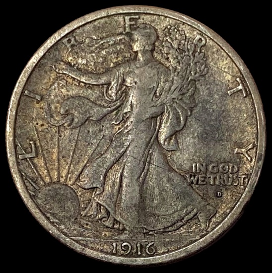 1916-D Silver Walking Liberty Half Dollar LIGHTLY CIRCULATED