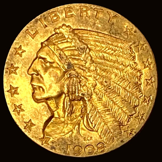 1908 Indian Head $2.5 Gold Quarter Eagle CHOICE AU