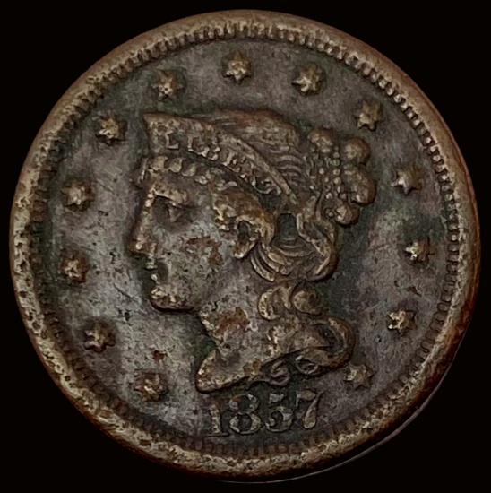 1857 Braided Hair Large Cent LIGHTLY CIRCULATED