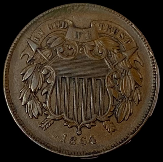 1864 Bronze Two-Cent Piece CLOSELY UNCIRCULATED