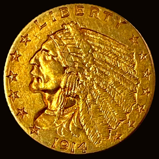 1914-D Indian Head Gold $2.50 Quarter Eagle CHOICE AU