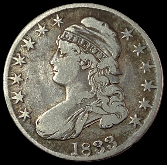 1833 Silver Capped Bust Half Dollar LIGHTLY CIRCULATED