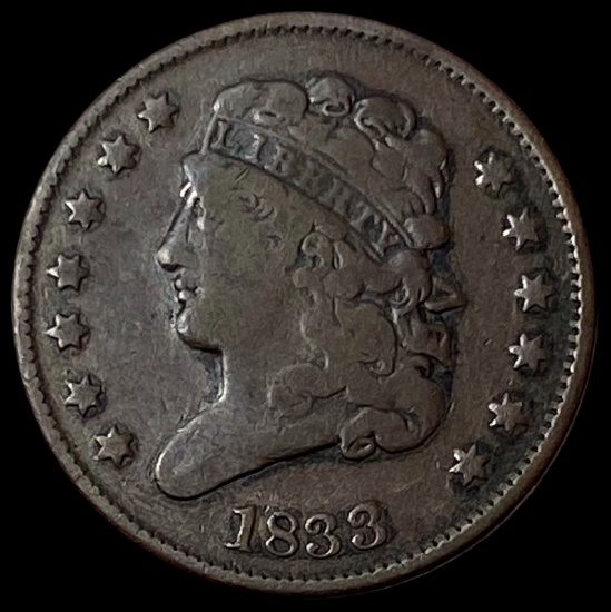 1833 Classic Head Half Cent LIGHTLY CIRCULATED