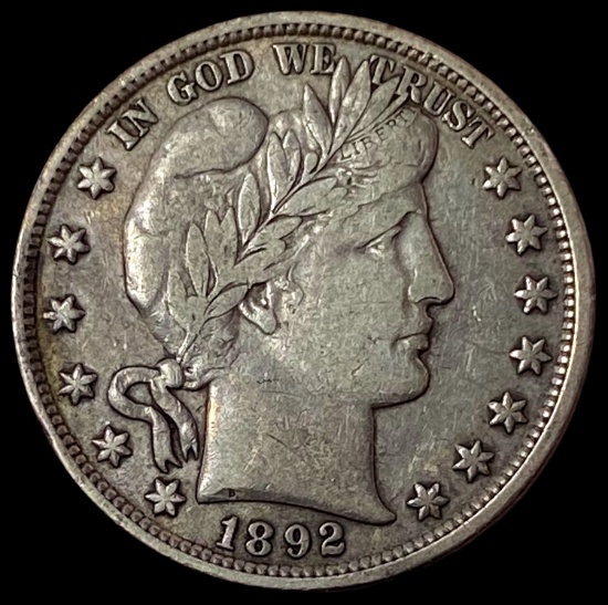 1892-S Silver Barber Half Dollar LIGHTLY CIRCULATED