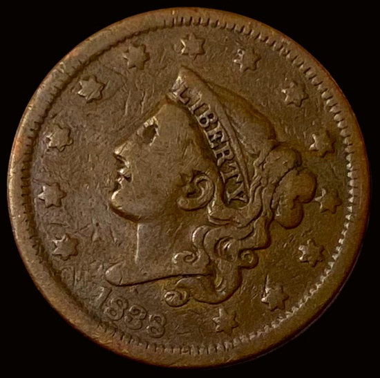 1838 Coronet Head Large Cent NICELY CIRCULATED