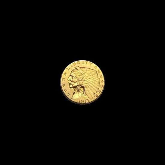 1913 Indian Head Gold $2.5 Quarter Eagle CHOICE AU