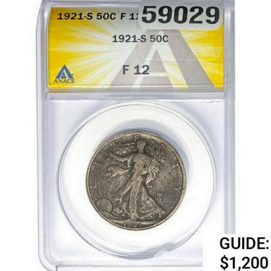 1921-S Walking Liberty Half Dollar ANACS F12