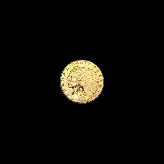 1925-D Gold $2.50 Indian Head Quarter Eagle CHOICE AU
