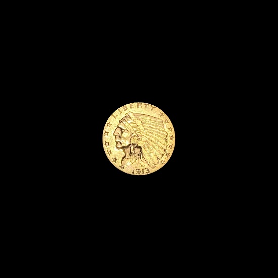 1913 Indian Head Gold $2.50 Quarter Eagle CLOSELY UNCIRCULATED