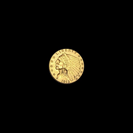 1913 Indian Head Gold $2.5 Quarter Eagle CLOSELY UNCIRCULATED