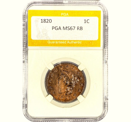 1820 Coronet Head Large Cent PGA MS67 RB