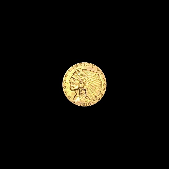 1910 Indian Head $2.50 Gold Quarter Eagle CLOSELY UNCIRCULATED