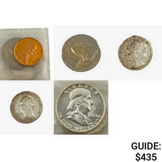 1954 [1C-50C] Gem Proof 5 Coin Set Original Box
