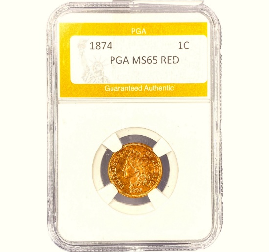 1874 Indian Head Cent PGA MS65 RED