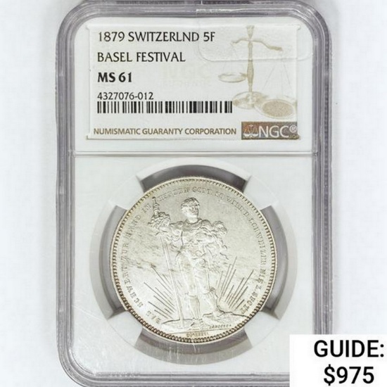 1879 5F .84oz silver SWITZERLAND NGC MS61