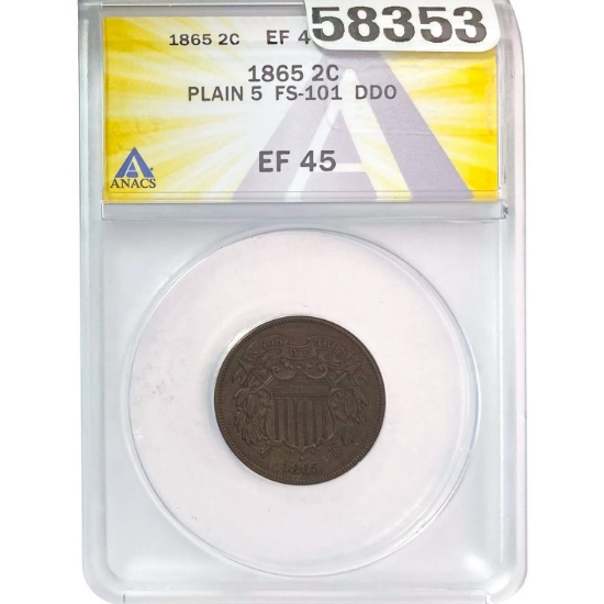 1865 2C Plain 5 FS-101 DDO ANACS EF45  EF45