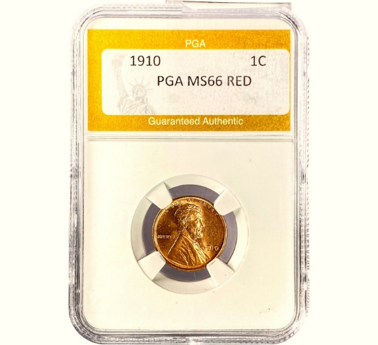 1910 Lincoln Wheat Cent PGA MS66 RED