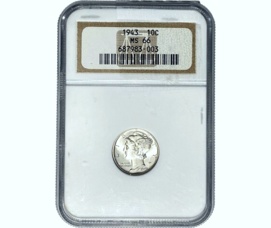 1943 Mercury Silver Dime NGC MS66