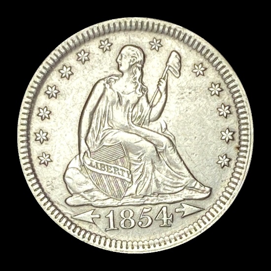 1854 Arrows Seated Liberty Silver Quarter UNCIRCULATED
