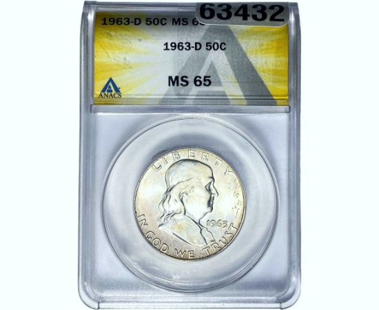 1963-D Franklin Half Dollar ANACS MS65