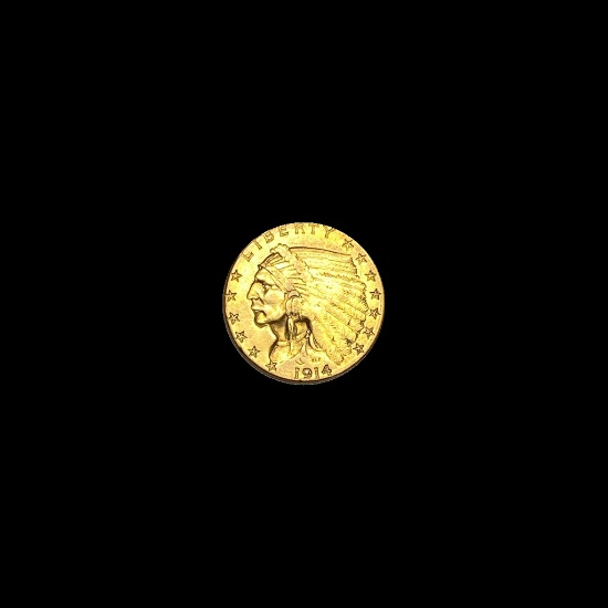 1914-D Indian Head Gold $2.50 Quarter Eagle CHOICE AU