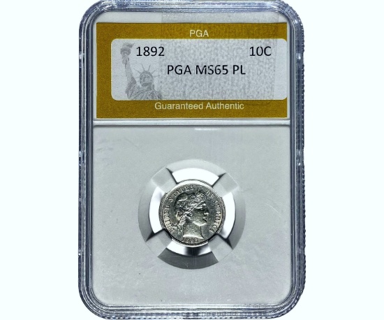 1892 Barber Dime PGA MS65 PL
