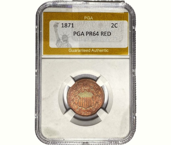 1871 Two Cent Piece PGA PR64 RED