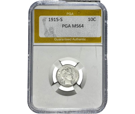 1915-S Barber Dime PGA MS64