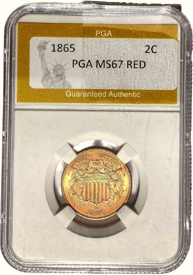 1865 Two Cent Piece PGA MS67 RED