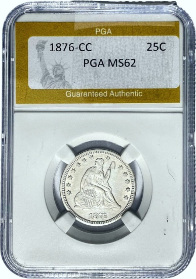 1876-CC Seated Liberty Quarter PGA MS62