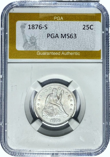 1876-S Seated Liberty Quarter PGA MS63