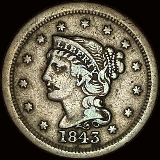 1843 Braided Hair Large Cent NEARLY UNCIRCULATED