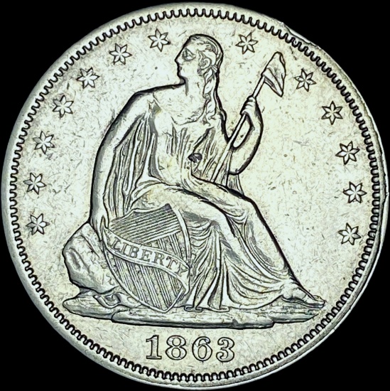1863 Silver Half Dollar (Seated Liberty) CHOICE AU