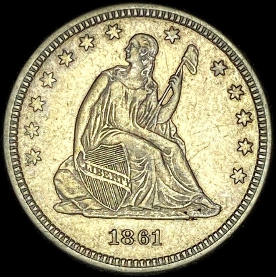 1861 Silver Seated Liberty Quarter CLOSELY UNCIRCULATED