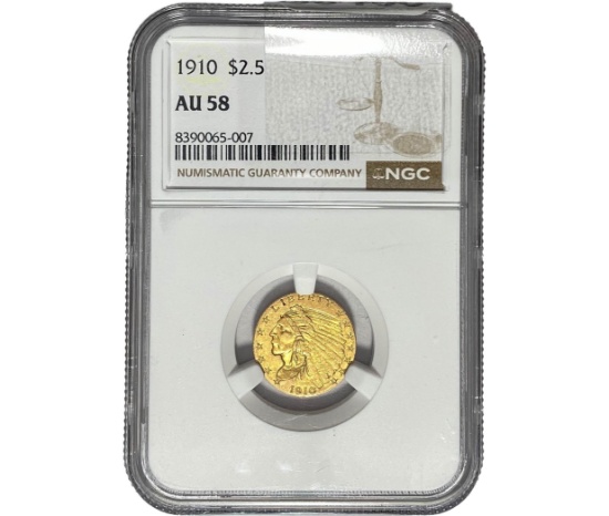 1910 $2.50 Gold Quarter Eagle NGC AU58