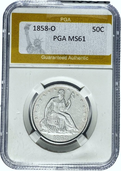 1858-O Seated Liberty Half Dollar PGA MS61
