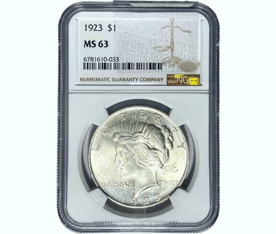 1923 Silver Peace Dollar NGC MS63