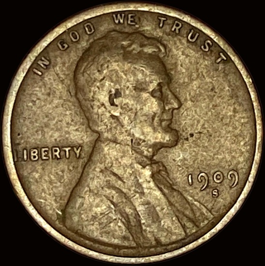 1909-S Lincoln Wheat Cent LIGHTLY CIRCULATED