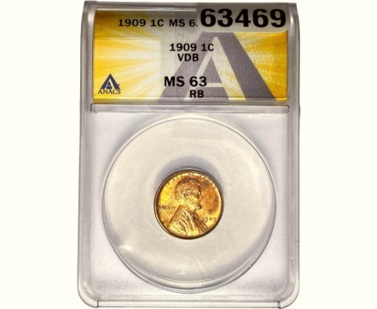 1909 Wheat Cent ANACS MS63 RB VDB