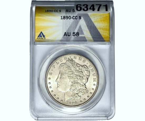 1890-CC Morgan Silver Dollar ANACS AU58