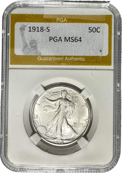 1918-S Walking Liberty Half Dollar PGA MS64