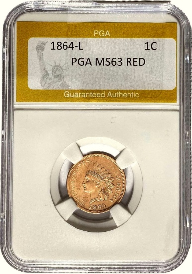 1864-L Indian Head Cent PGA MS63 RED