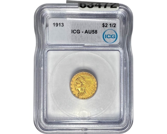 1913 $2.50 Gold Quarter Eagle ICG AU58