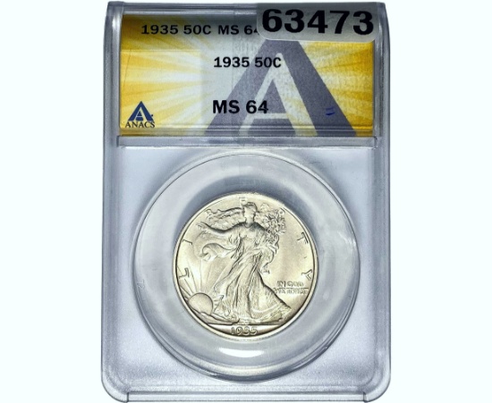 1935 Walking Liberty Half Dollar ANACS MS64